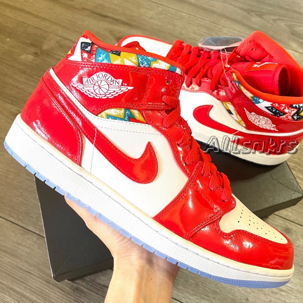 Air Jordan 1 Mid Chili Red Patent Men’s - Picture 1 of 7